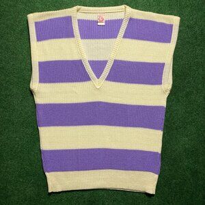 Vintage Women’s Gearing Up Ribbed-Knit Stripe Sweater Vest Lavender-Purple/Cream